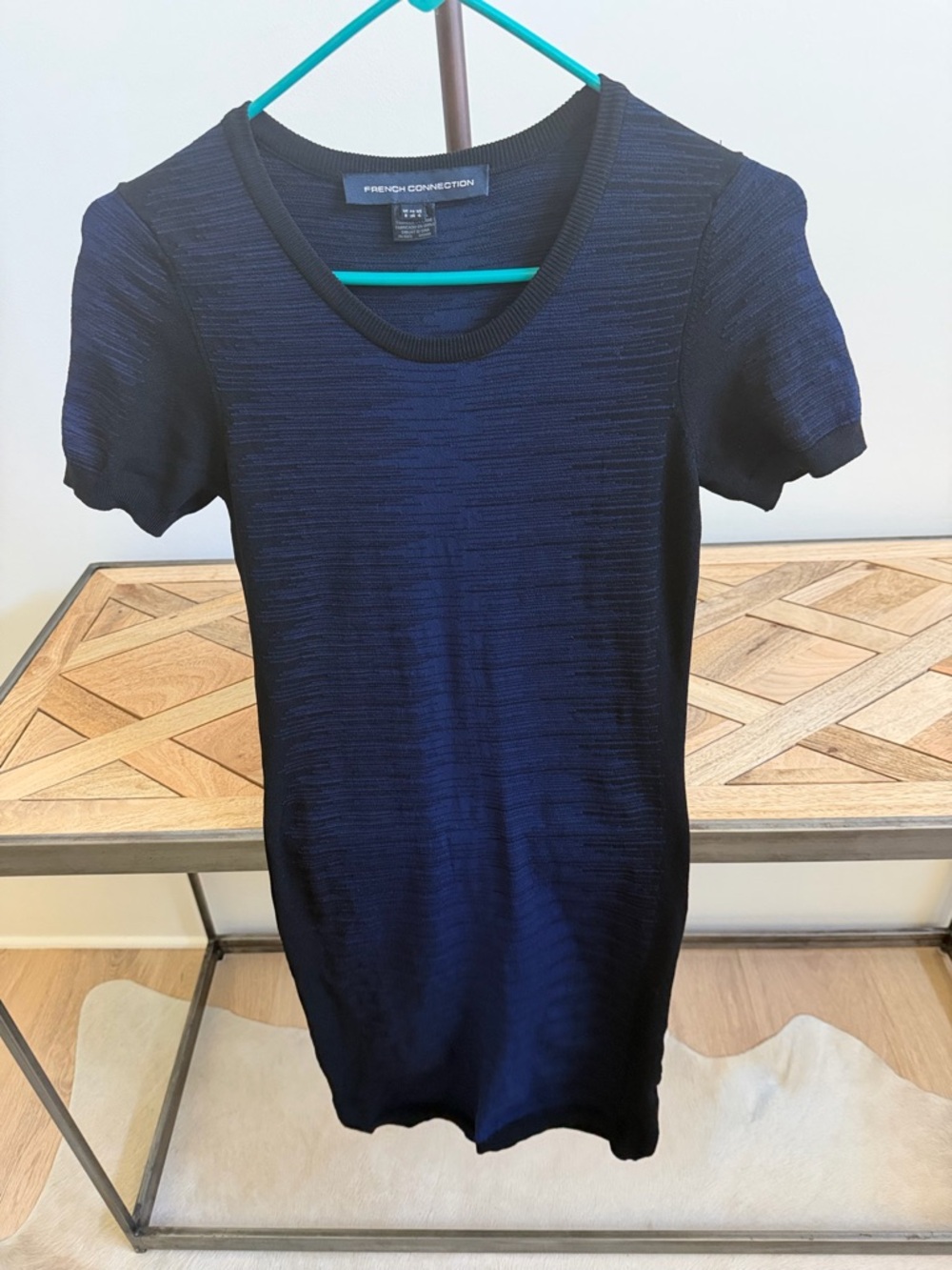 French Connection Deep Navy Textured Short Sleeve Dress